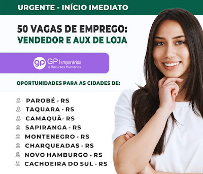 50 vagas para Vendedores e Auxiliar de Loja na Região Metropolitana