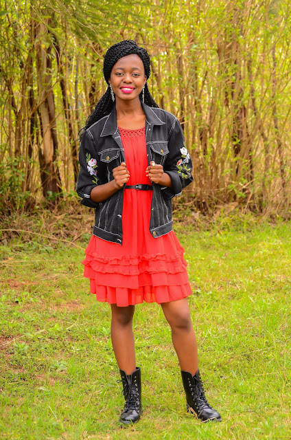 Wearing An Embroidered Black Denim Jacket Outfit With A Dress