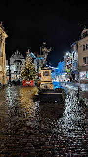 Statue of Charles Rolls from the side at night, Monmouth