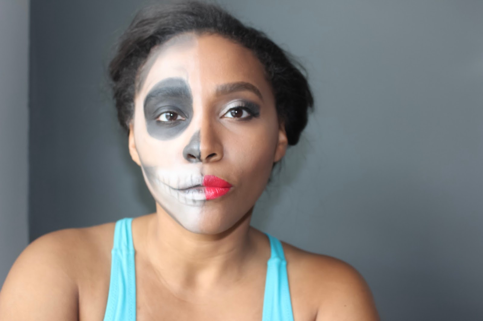 Easy Halloween Makeup Half Glam Half Skull Tutorial Pattys Kloset