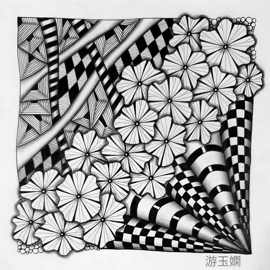 08-Cones-and-flowers-Zentangle-Drawings-Yu-Yuxian-www-designstack-co
