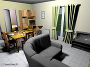 desenho 3D de uma sala de estar