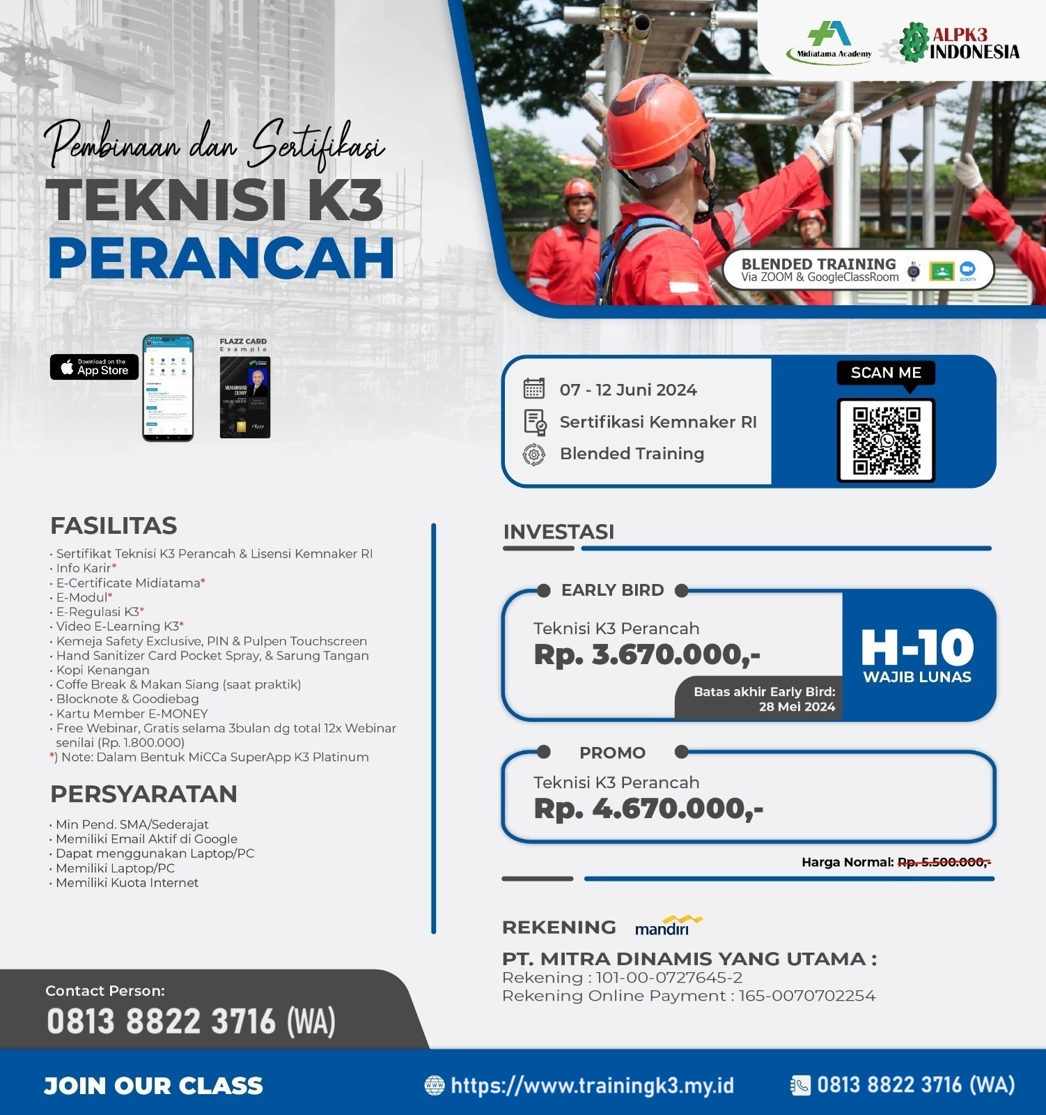 Training Teknisi K3 Perancah tgl. 7-12 Juni 2024