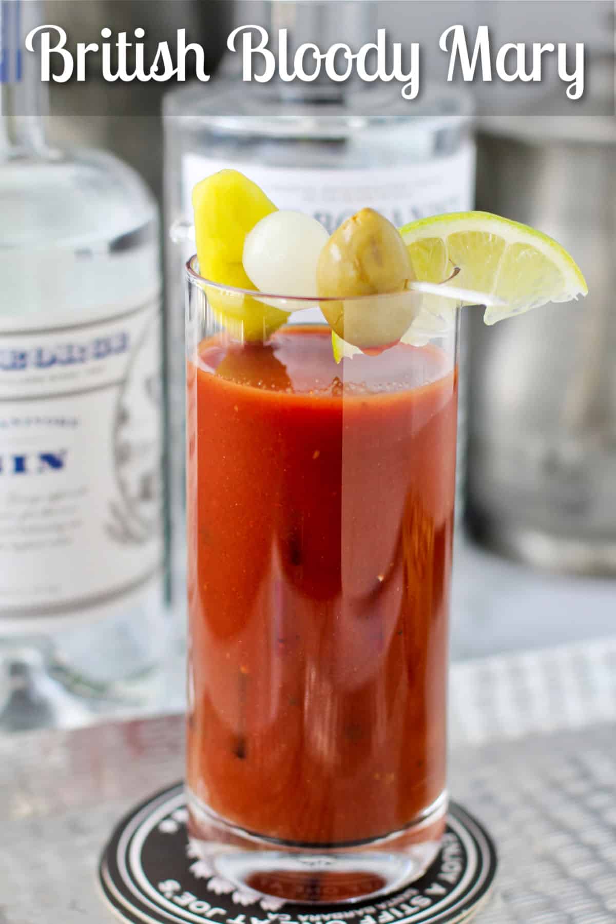 One tall gin bloody Mary in a glass.