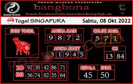 Prediksi Bangbona SGP Sabtu 08 Oktober 2022