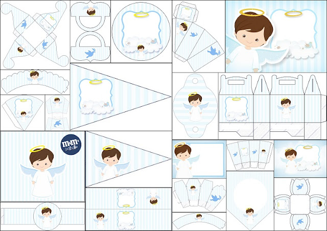 Precious First Communion  Free Printable Kit with Angel in Light Blue.