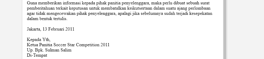 Contoh Surat Pembatalan Faedah