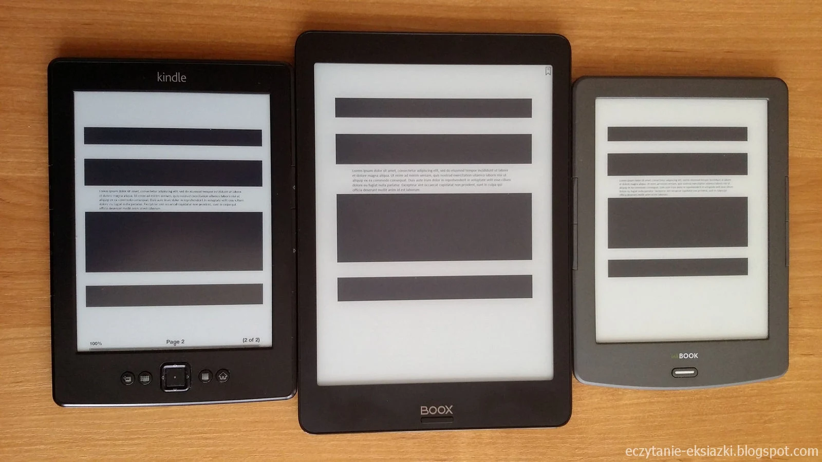 Kindle 5, Onyx Boox Nova, InkBOOK Classic 2  – porównanie ekranów