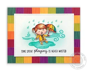 Sunny Studio Stamps: Fall Kiddos Rainbow Umbrella Card featuring Amazing Argyle Woodgrain 6x6 Patterned Paper