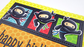 Colourful ninjas birthday card, using Ninja stamps from CC Designs