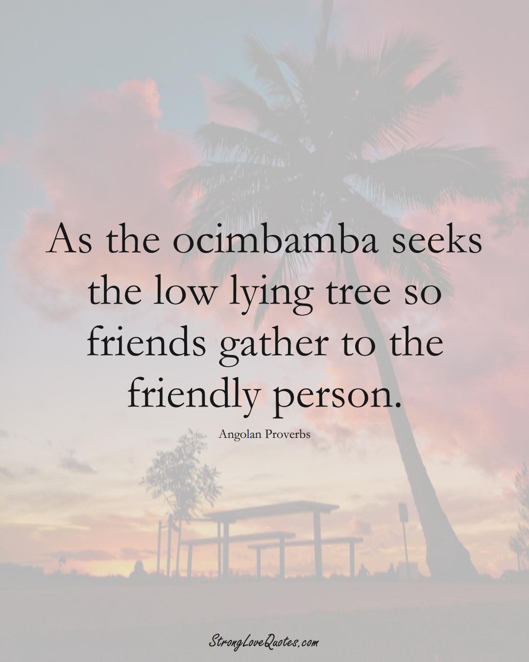 As the ocimbamba seeks the low lying tree so friends gather to the friendly person. (Angolan Sayings);  #AfricanSayings