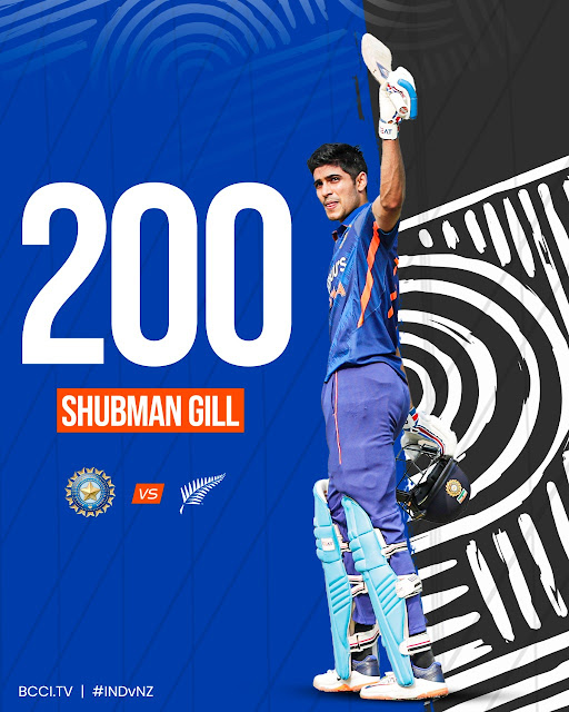 Shubman became the fifth Indian to score a double century in ODIs, reaching 200 runs with a hat-trick six.