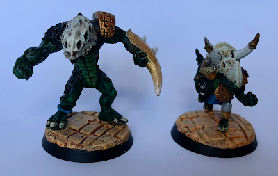 Blood Bowl Lizardmen Fourth Edition Kroxigor and Slibli Painted