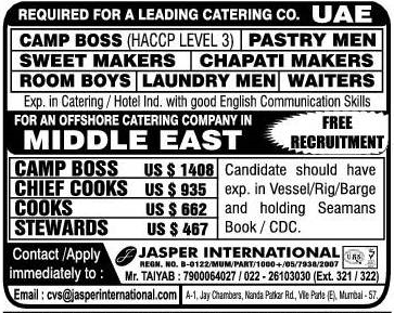 Leading catering co Jobs for UAE Free Recruitment