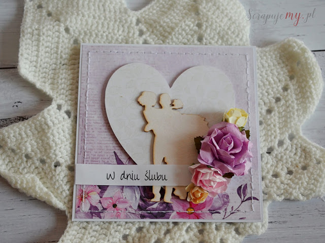 kartka ślubna z parą młoda, fioletowa kartka ślubna, wedding violet card