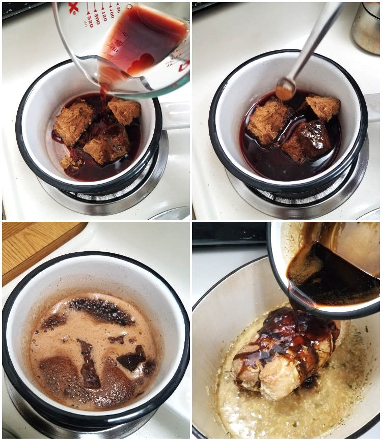 Lomo de cerdo acaramelado: preparación de la salsa de panela