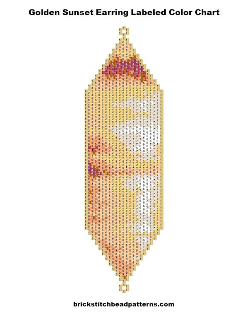 Golden Sunset Earring Free Brick Stitch Bead Pattern Labeled Color Chart