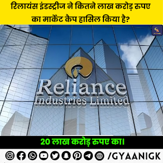 Reliance Industries' market cap is ₹20,052.58 crore, which translates to approximately $241.56 billion in USD. This makes it the 42nd most valuable company in the world by market cap.