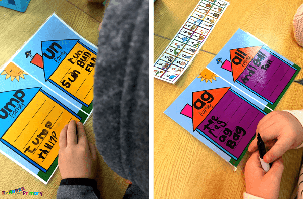 Use the laminated word family posters and fill in word families with a partner or on your own as part of a literacy center