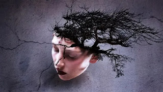 An image of skull with tree branches- sad girl dp
