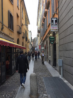 A characteristic narrow street in Milan's fashionable Brera district