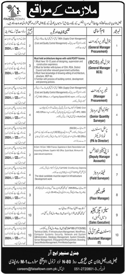 Faisal Town Private Limited Jobs 2024 in Rawalpindi (140 Posts)
