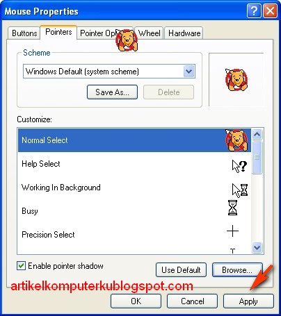 Cara mengubah pointer kursor mouse dengan animation cursor 