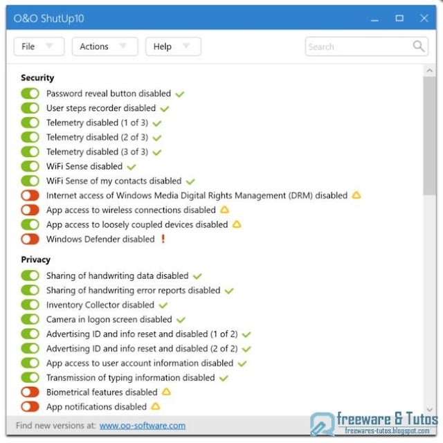 O&O ShutUp10 : un logiciel portable pour désactiver les mouchards de Windows 10