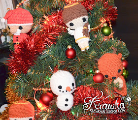 Krawka: Christmas tree ornaments crochet snowman, reindeer, angel