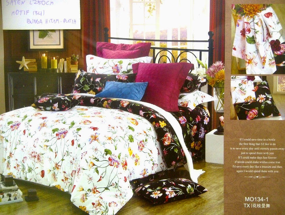 Sprei Jepang Motif Bunga Hitam Putih