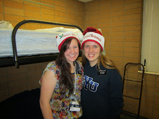 Sister Jensen and I in the Christmas hats!