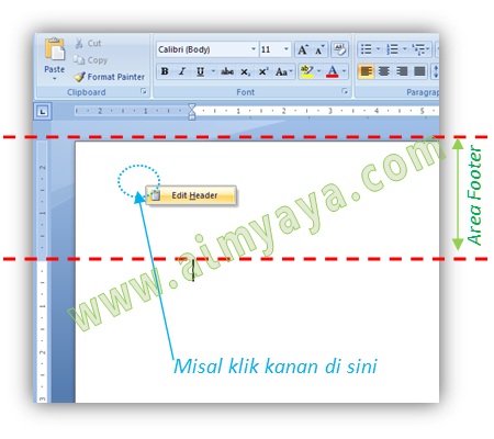 Gambar: Cara mengedit header (atau footer) melalui Ribbon Insert di Microsoft Word 2007