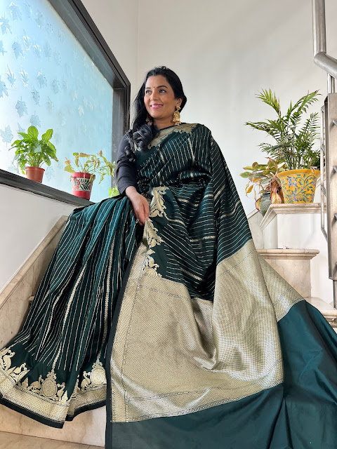 Bottle green Banarasi saree