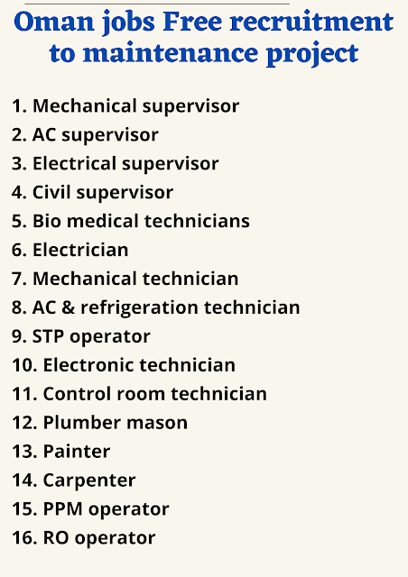 Oman jobs Free recruitment to maintenance project