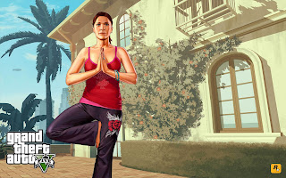 GTA V Artwork wider screen aspect ratio wallpaper Girl doing yoga surya namaskar