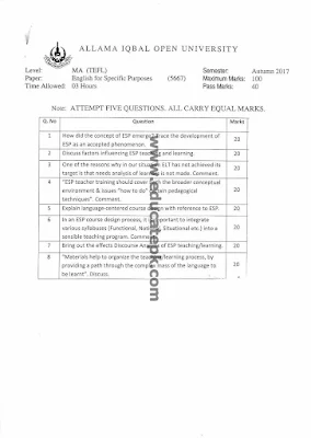 Aiou Past Papers MA TEFL 5667