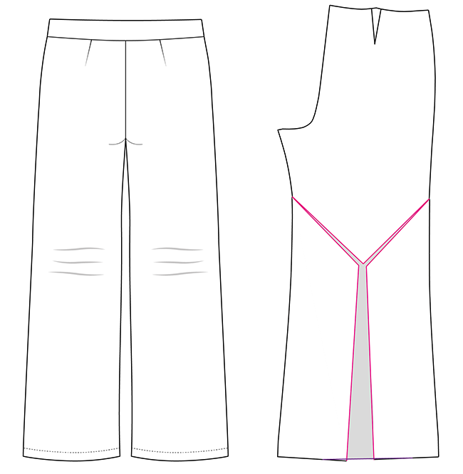 Line drawing showing horizontal drag lines across the lower back legs. Next to this is a diagram showing how to do a full calf adjustment.