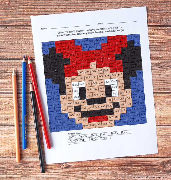 Free Printable Disney Mystery Multiplication Worksheets