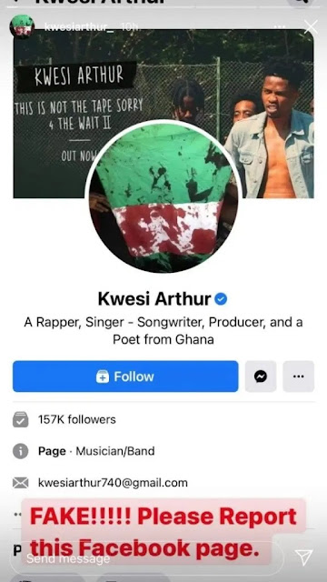 Fraud Alert! Check Out Singer Kwesi Arthur’s Reaction After Facebook Verified His Fake Page