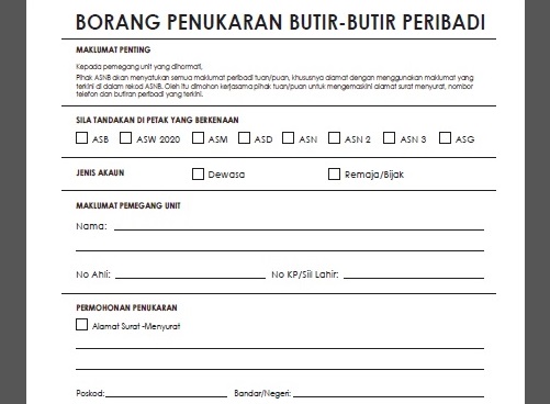 Cara Tukar Alamat Surat Menyurat ASB