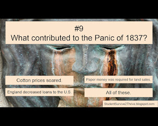 What contributed to the Panic of 1837? Answer choices include: Cotton prices soared. Paper money was required for land sales. England decreased loans to the U.S. All of these.
