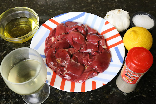 Ingredientes para higaditos de pollo al ajillo