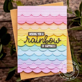 Sunny Studio Stamps: Over The Rainbow Stitched Scallops Rainbow Word Die Rainbow Themed Card by Eloise Blue