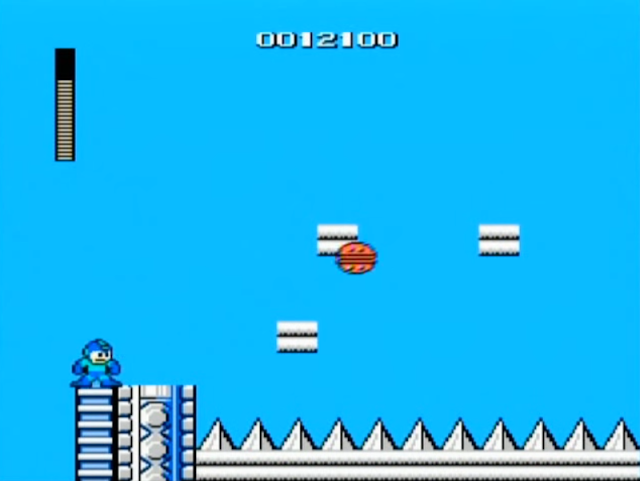Mega Man gameplay with mostly plain blue screen