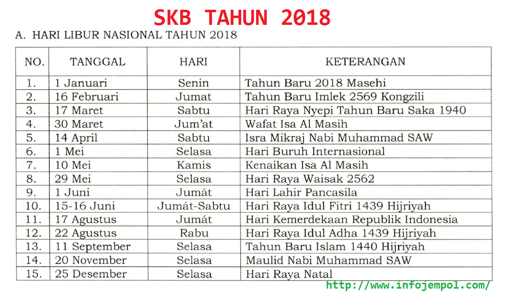 SKB Cuti Bersama Tahun 2018