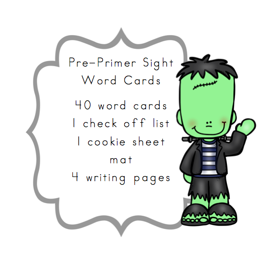 Sight Frankenstein printable for books  Pre Cards Primer sight Printables: Word Preschool word preschool