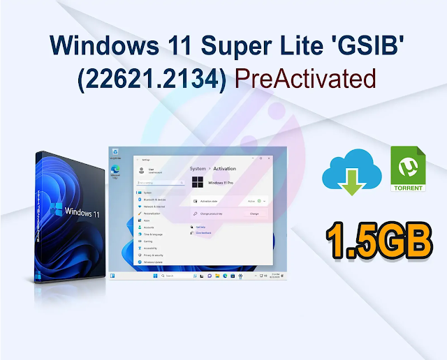 Windows 11 Super Lite ‘GSIB’ (22621.2134) PreActivated