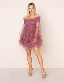 pullu püsküllü mor renk mini fantezi elbise modeli