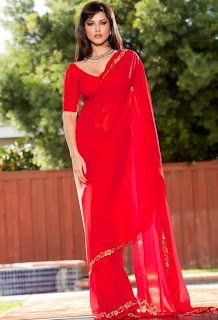 Sunny Leone's  Wearing Indian Red Saree 