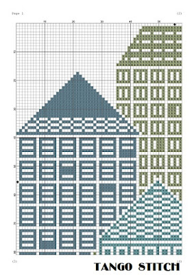 Skyscraper houses silhouette abstract cross stitch embroidery pattern - Tango Stitch